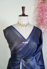 Midnight Blue - Ananya - Soft Mangalore Silk Saree with Kolam Prints - Best for Casual Gatherings