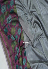 Silver Grey - Ananya - Soft Mangalore Silk Saree Metallic Shades with Pichwai Prints Border, Pallu and Blouse - Perfect for Office Wear | Casual Wear