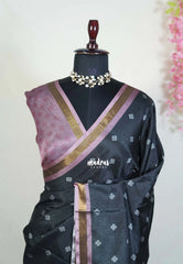 Ebony Black - Ananya - Soft Mangalore Silk Saree Metallic Shades with Buttas - Perfect for Office Wear | Casual Wear