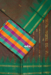 Dual Shade Muted Maroon - Andal - Mercerised Cotton with Silk Finish Kanchi Border and Buttas with Madras Kattam Silk Blouse - Perfect for Regular Wear | Casual Wear