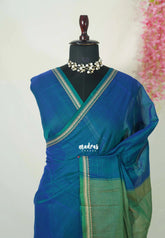 Dual Shade Teal Blue - Andal - Mercerised Cotton with Silk Finish Thread Weaving Border - Perfect for Regular Wear | Casual Wear