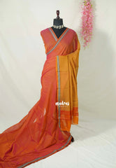 Dual Shade Candle Light Peach - Andal - Mercerised Cotton with Silk Finish Thread Weaving Border - Perfect for Regular Wear | Casual Wear