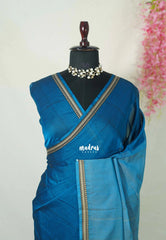 Dual Shade Peacock Blue - Andal - Mercerised Cotton with Silk Finish Thread Weaving Border - Perfect for Regular Wear | Casual Wear