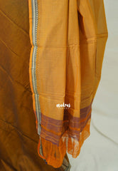 Dual Shade Mustard Brown - Andal - Mercerised Cotton with Silk Finish Thread Weaving Border - Perfect for Regular Wear | Casual Wear