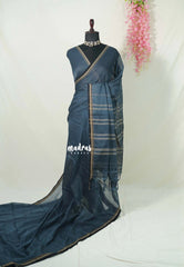 Payne's Grey - Andal – Narayanpet Silk Cotton with Thread Weaving Border - Perfect for Regular Wear | Casual Wear