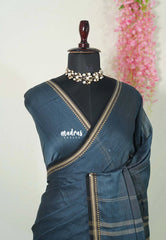 Payne's Grey - Andal – Narayanpet Silk Cotton with Thread Weaving Border - Perfect for Regular Wear | Casual Wear
