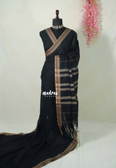 Ebony Black - Andal – Narayanpet Silk Cotton with Thread Weaving Border - Perfect for Regular Wear | Casual Wear