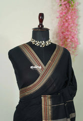 Ebony Black - Andal – Narayanpet Silk Cotton with Thread Weaving Border - Perfect for Regular Wear | Casual Wear