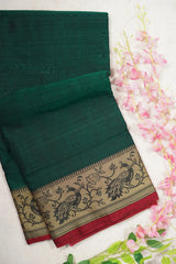 Emerald Green - Andal – Narayanpet Silk Cotton with Peacock Thread Weaving Border - Perfect for Regular Wear | Casual Wear