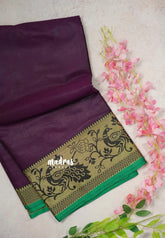 Jamun Purple - Andal – Narayanpet Silk Cotton with Peacock Thread Weaving Border - Perfect for Regular Wear | Casual Wear