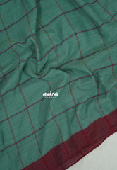 Muted Sea Green - Andrea - Soft Khadi Cotton Saree Checks with Plain Border