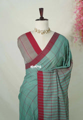 Muted Sea Green - Andrea - Soft Khadi Cotton Saree Checks with Plain Border