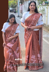 Pastel Rust Brown - ANJALI - Soft Tissue linen with Scallop and Pichwai Cow Print - Best for Casual Wear | small function |