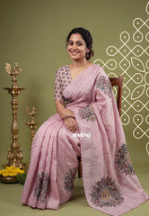 Muted Onion Pink - ANJALI - Soft Tissue linen Saree Embroidery with Scallop - Perfect for Festive Wear