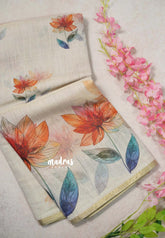 Golden Shade Muted Beige - ANJALI - Soft Tissue linen Saree with Digital Prints - Perfect for Festive Wear