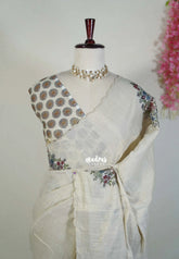 Pastel Dove Grey - ANJALI - Soft Tissue linen Saree Embroidery with Scallop - Perfect for Festive Wear