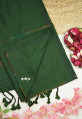 Anvi - Budget Khadi cotton with knitted weaving stripes - Green