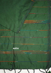 Anvi - Budget Khadi cotton with knitted weaving stripes - Green