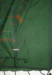 Anvi - Budget Khadi cotton with knitted weaving stripes - Green