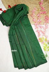 Anvi - Budget Khadi cotton with knitted weaving stripes - Green - Madras Sarees