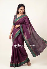 Mulberry Purple - Arani Semi Silk Saree Muthukattam with Skirt Border - Best for Regular Wear | Temple Visit
