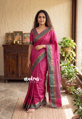 Magenta Pink - Arani Semi Silk Saree Muthukattam with Skirt Border - Best for Regular Wear | Temple Visit