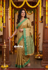 Golden Sand Brown - Arani Semi Silk Saree Muthukattam with Skirt Border - Best for Regular Wear | Temple Visit