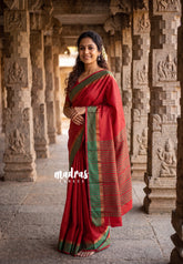 Spicy Red - Arani Semi Silk Saree Muthukattam with Skirt Border - Best for Regular Wear | Temple Visit