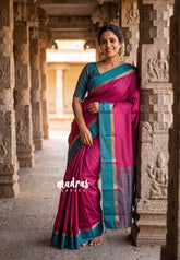 Magenta Pink - Arani semi silk saree with weaving plus buttas - Best for Regular Wear | Temple visit