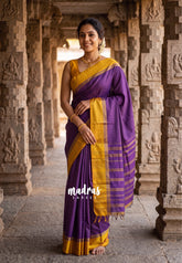 Arani semi silk saree with weaving buttas - Purple with yellow