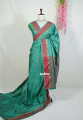 Muted Green - Arani Semi Silk Saree Muthukattam with Skirt Border - Best for Regular Wear | Temple Visit