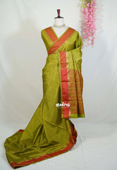Mehndi Olive Green - Arani Semi Silk Saree Muthukattam with Skirt Border - Best for Regular Wear | Temple Visit