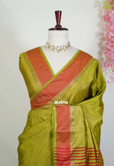 Mehndi Olive Green - Arani Semi Silk Saree Muthukattam with Skirt Border - Best for Regular Wear | Temple Visit