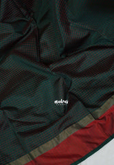 Midnight Green - Arani Semi Silk Saree Muthukattam with Skirt Border - Best for Regular Wear | Temple Visit