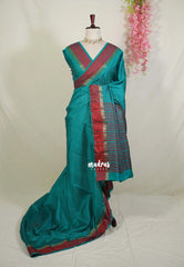 Teal Glow- Arani Semi Silk Saree Muthukattam with Skirt Border - Best for Regular Wear | Temple Visit