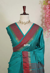 Teal Glow- Arani Semi Silk Saree Muthukattam with Skirt Border - Best for Regular Wear | Temple Visit