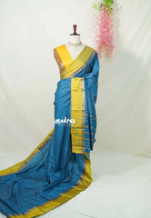 Teal Blue - Arani Semi Silk Saree with Weaving Plus Buttas - Best for Regular Wear | Temple visit