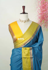 Teal Blue - Arani Semi Silk Saree with Weaving Plus Buttas - Best for Regular Wear | Temple visit