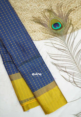 Shadow Blue with Greenish Yellow - Arani semi silk saree with weaving plus buttas - Best for Regular Wear | Temple visit