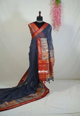 Midnight Blue - Shalini - Artisanal Work Super Net Saree with Art Work Border - Best for Festive Wear / Hightea party