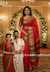 Spicy Red with Maroon - Avantika - Semi Mysore Silk Saree with Traditional Border - Perfect for Wedding Functions