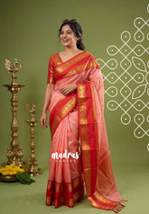 Lotus Peach - Avantika - Semi Mysore silk with Rettapetta Border - Perfect for Festival Wear