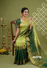 Pastel Lime Green - Avantika - Semi Mysore silk with Devalaya Zari Border - Perfect for Festival Wear