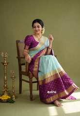 Creamy Mint Green - Avantika - Semi Mysore silk with Devalaya Zari Border - Perfect for Festival Wear