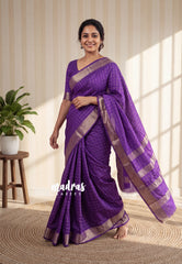 Royal Purple - Avantika - Semi Mysore Silk Saree with Checks Weaving and Zari Border - Perfect for Small Functions
