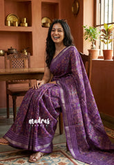 Lavender Purple - Silky Georgette with Jamdani Prints and Kantha Stitch Border - Best for Regular Wear | Casual Wear