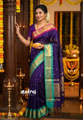 Brinjal Purple - Avantika - Semi Mysore silk with Ganga Jamuna Border - Perfect for Festival Wear