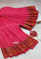 Pink - Avantika - Soft semi Mysore silk with meenakari thread weaving border
