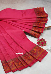 Pink - Avantika - Soft semi Mysore silk with meenakari thread weaving border