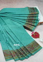 Greenish Blue - Avantika - Soft semi Mysore silk with meenakari thread weaving border
